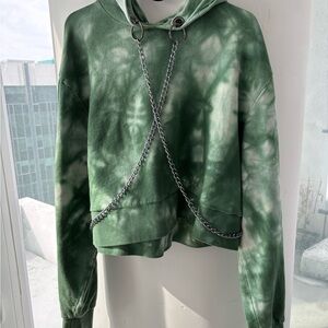 Stylish Green Tie-Dye Hoodie with Chain Accents